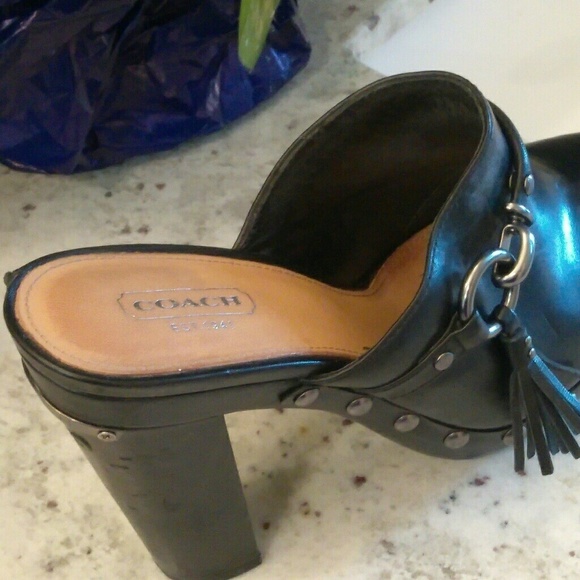 Authentic Coach Leather/ Gun Metal Stud Clogs - Picture 5 of 6